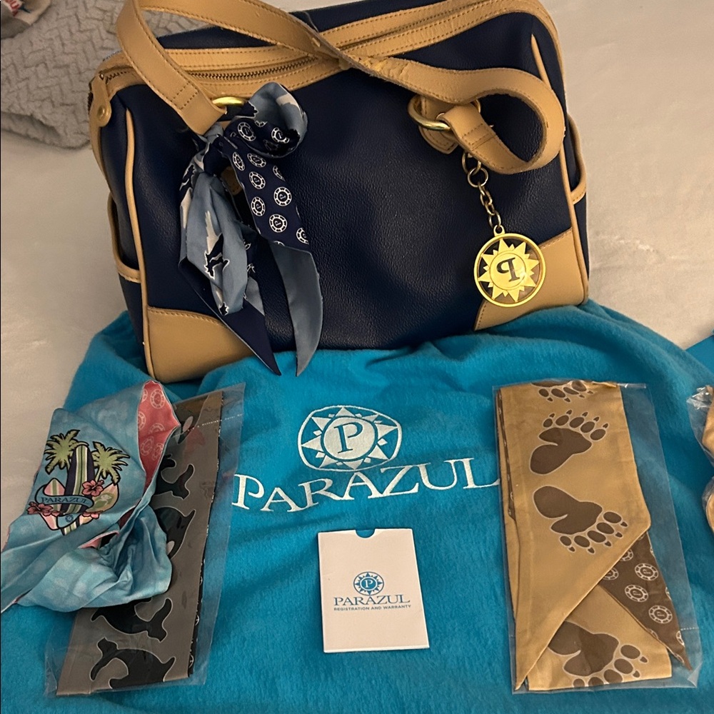 Navy and Tan Women's Bag